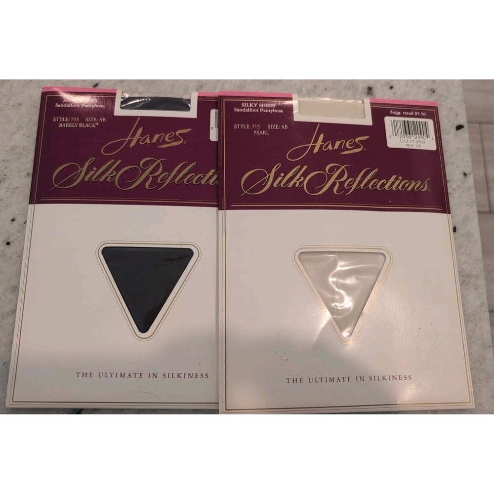 2 Pc  Hanes Silk Reflections Pantyhose Sz AB Barely Black, Pearl Style 715